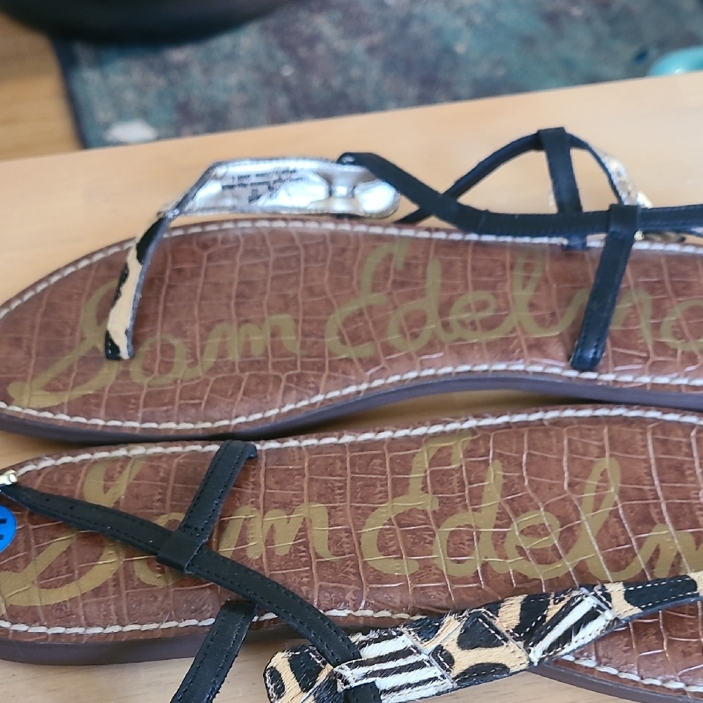 Sam Edelman Black and Animal Print Sandals - Picture 2 of 11